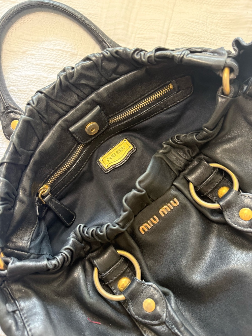Miu Miu Black Leather Shoulder Bag with Gold Hardware - Picture 4 of 6